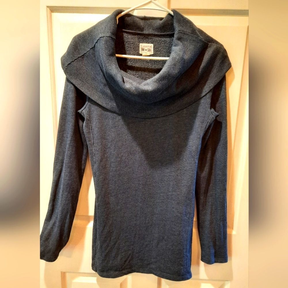 Converse One Star Sweater Womans Small Gray Cowl Neck Tunic Preppy 90s Casual
